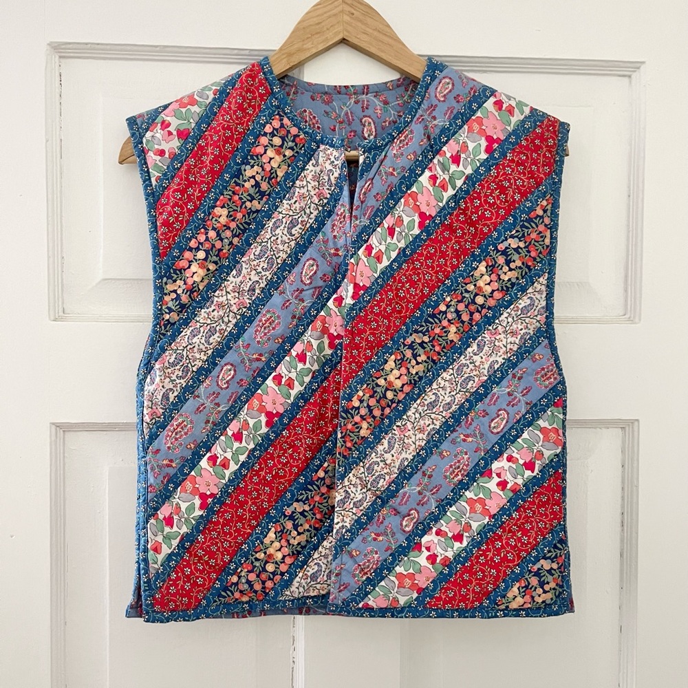 Vintage patchwork quilt cotton vest liberty fabric